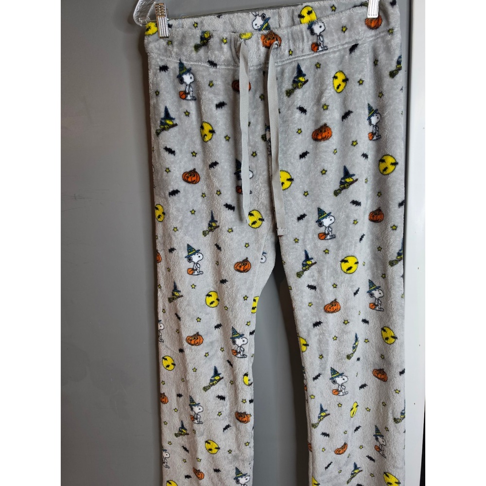 Peanuts Snoopy Halloween Fleece Pajama Pants Gray Witch Woodstock M